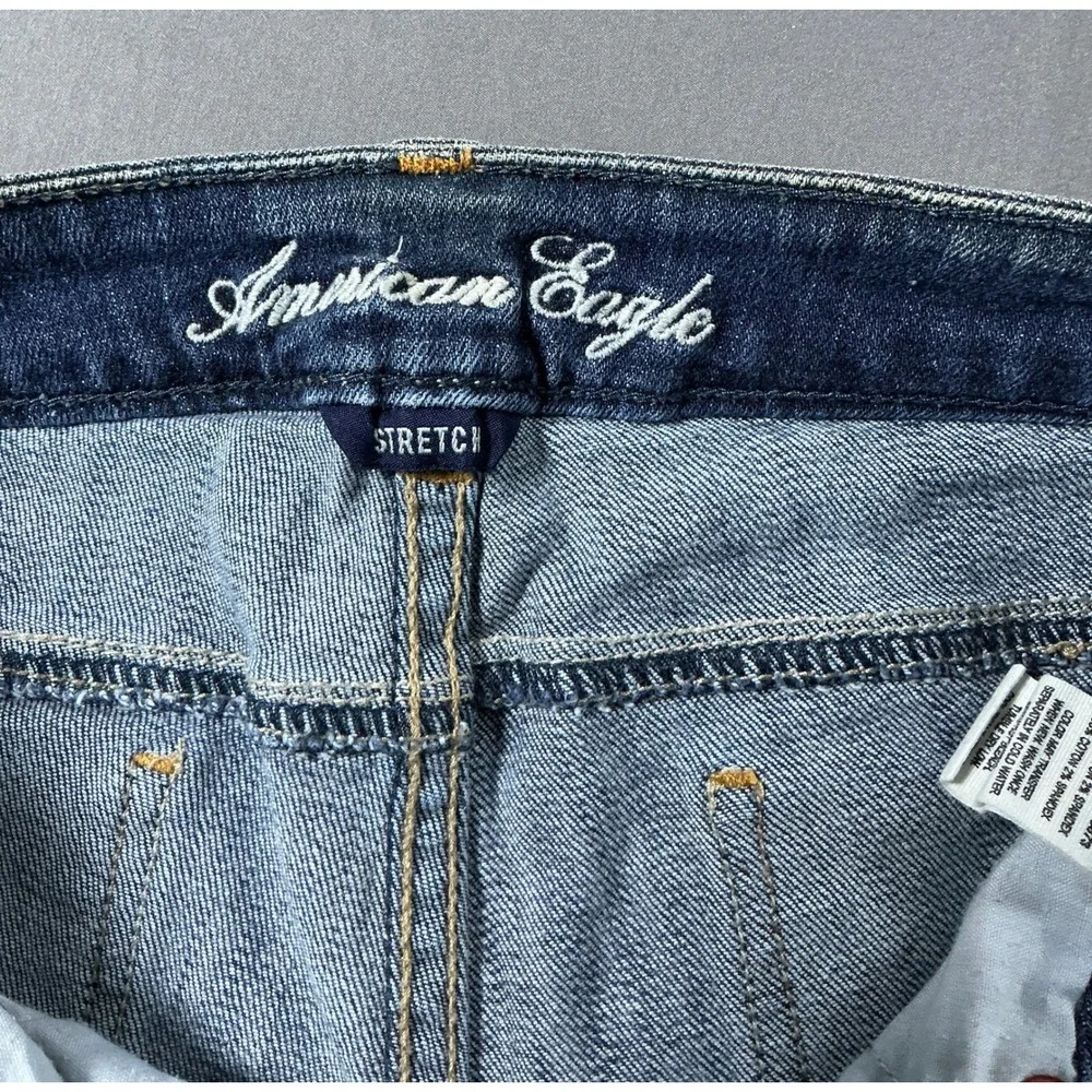 American Eagle Stretch Denim Shorts Dark Raw Hem Size 0 Low Rise‎ Distressed VTG